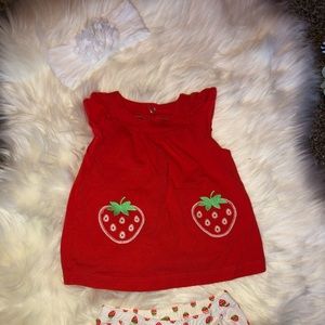 Red & white strawberry two piece w/matching bow